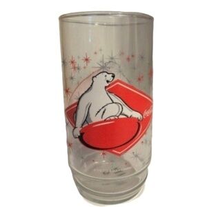 VTG 2 Coca Cola Glass Clear Polar Bear Red Graphic Cylindrical Collectible Retro
